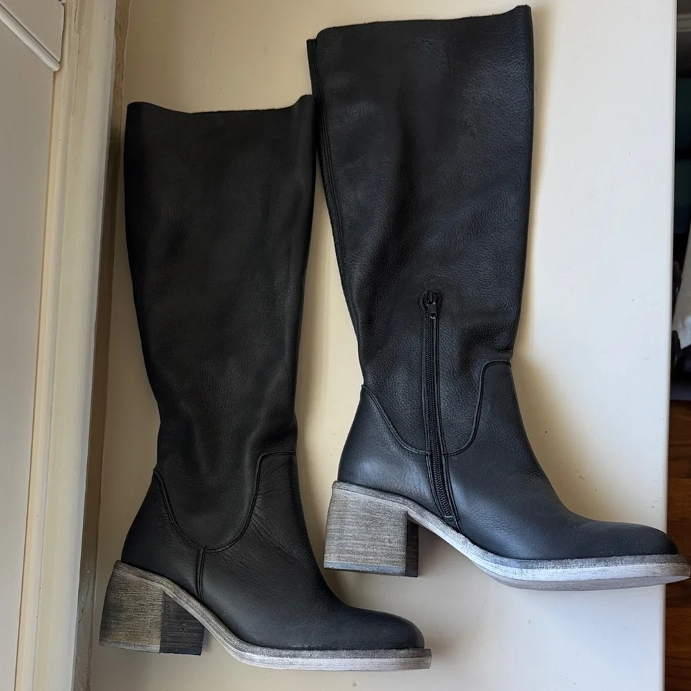 Free People Black Leather Knee-High Boots
